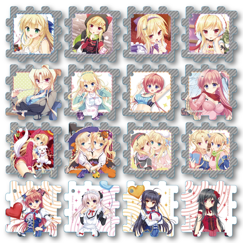 サガプラネッツコラボカフェwithアンミツ＆金恋　コラボカフェ限定金色ラブリッチェGOLDENTIME　アクリルパズルキーホルダー